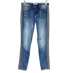 Driftwood Jackie‎ Jeans Embroidered Stripe Sz 29x28 (Tag 26x28) Blue Boho Chic